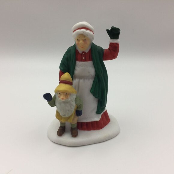 Set of 4 Christmas Village People Figures Santa Mrs. Claus Skaters Man Elf Tree - Picture 2 of 10